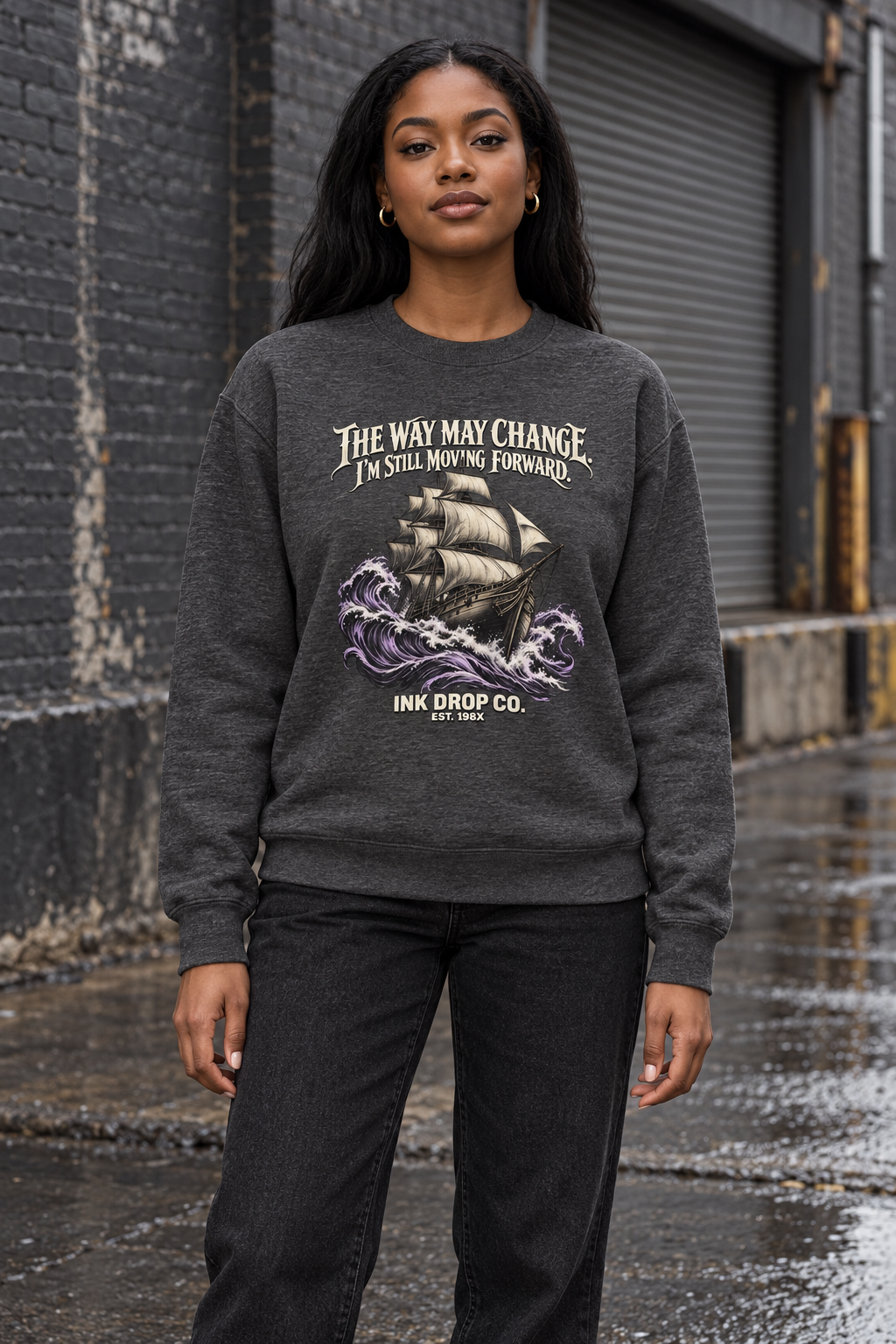 Charcoal heather unisex crewneck sweatshirt with front graphic print