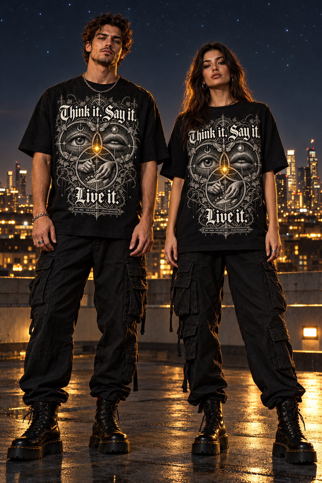 Black unisex graphic tee with front skull eye hand graphic, short sleeves