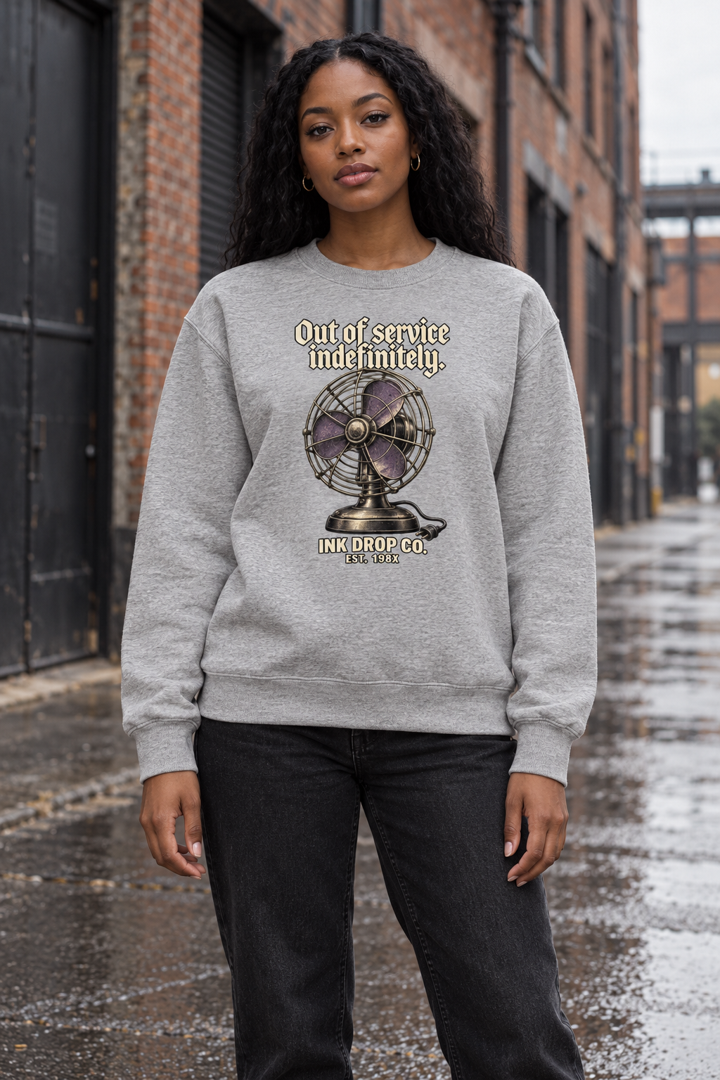 Heather grey unisex crewneck sweatshirt with front vintage fan graphic