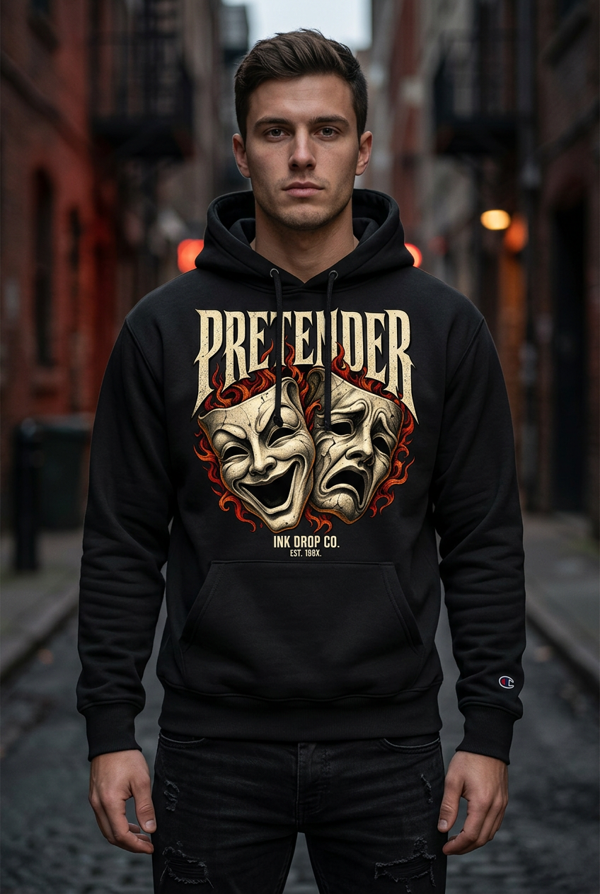 Pretender Men’s Theatre Mask Graphic Champion Hoodie