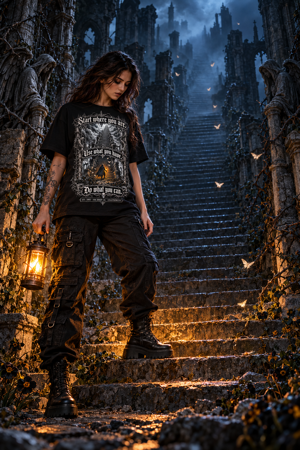 Black unisex graphic tee with front print, short-sleeve view