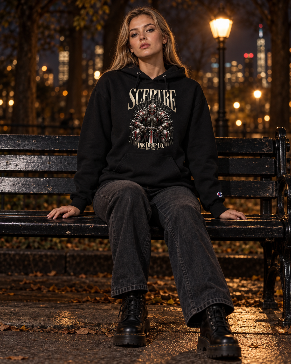 Unisex black hoodie with SCEPTRE chest graphic, hood and drawstrings, kangaroo pocket