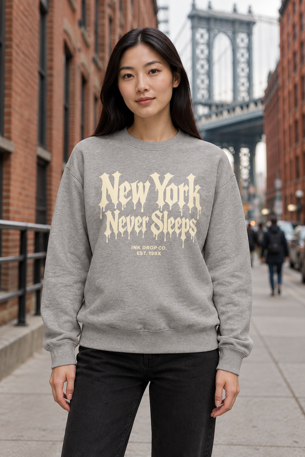 Unisex crewneck sweatshirt in heather gray with front graphic print and long sleeves