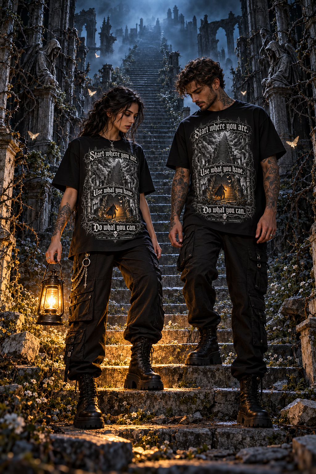 Black unisex graphic tee with front print, worn by model