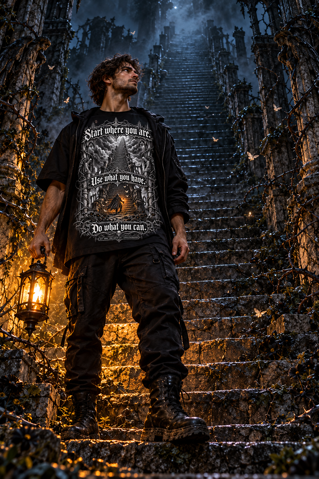 Black unisex graphic tee with front print, relaxed fit