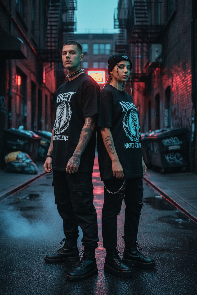 Black unisex graphic t-shirt with front skull-and-guitar print, short sleeves