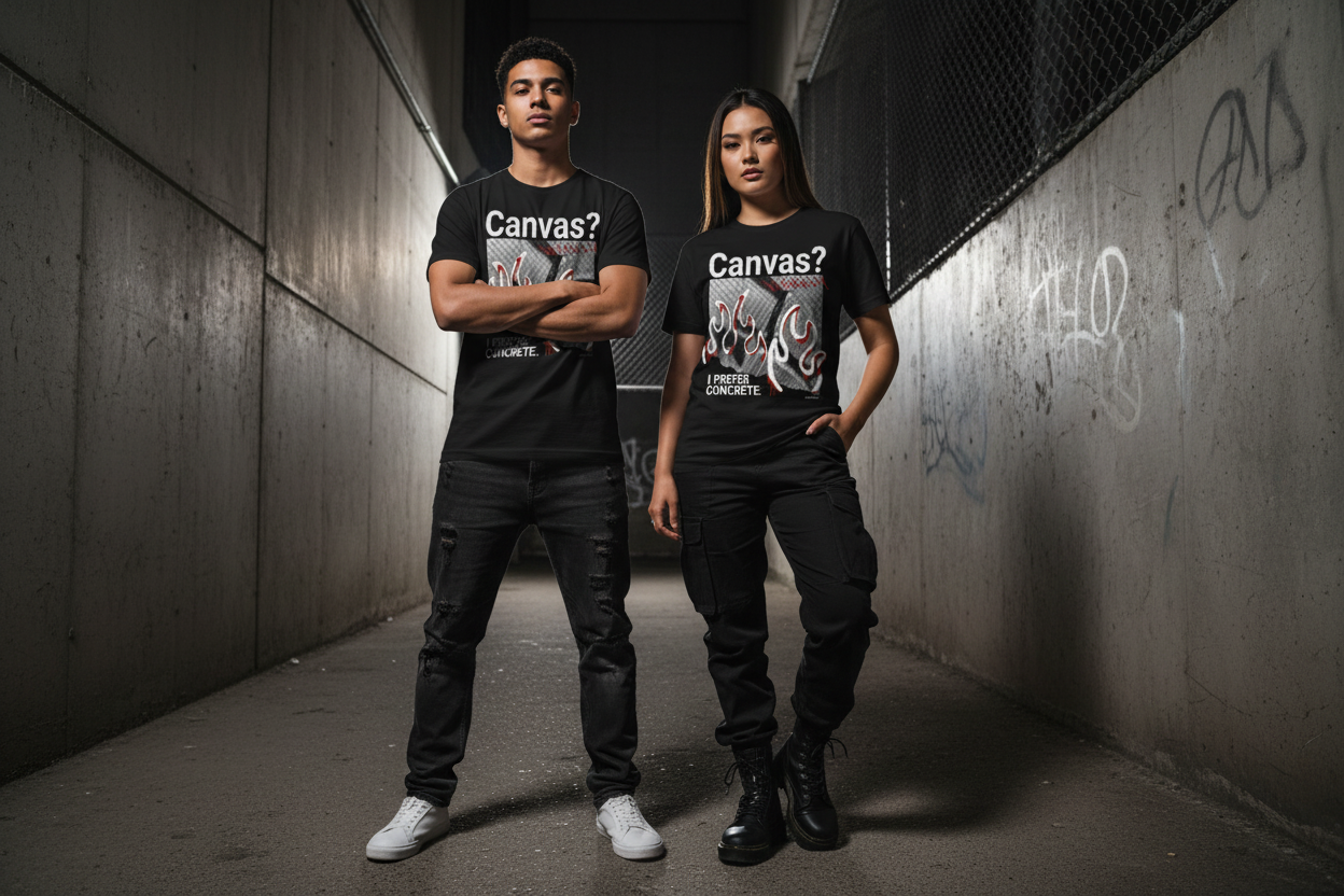 Black unisex graphic t-shirt with front text and artwork; short sleeves.