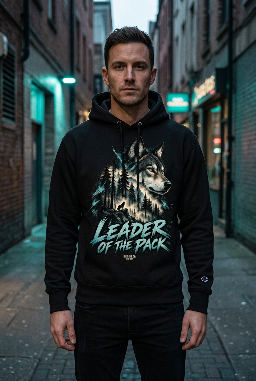 Leader of the Pack Men’s Wolf Graphic Champion Hoodie