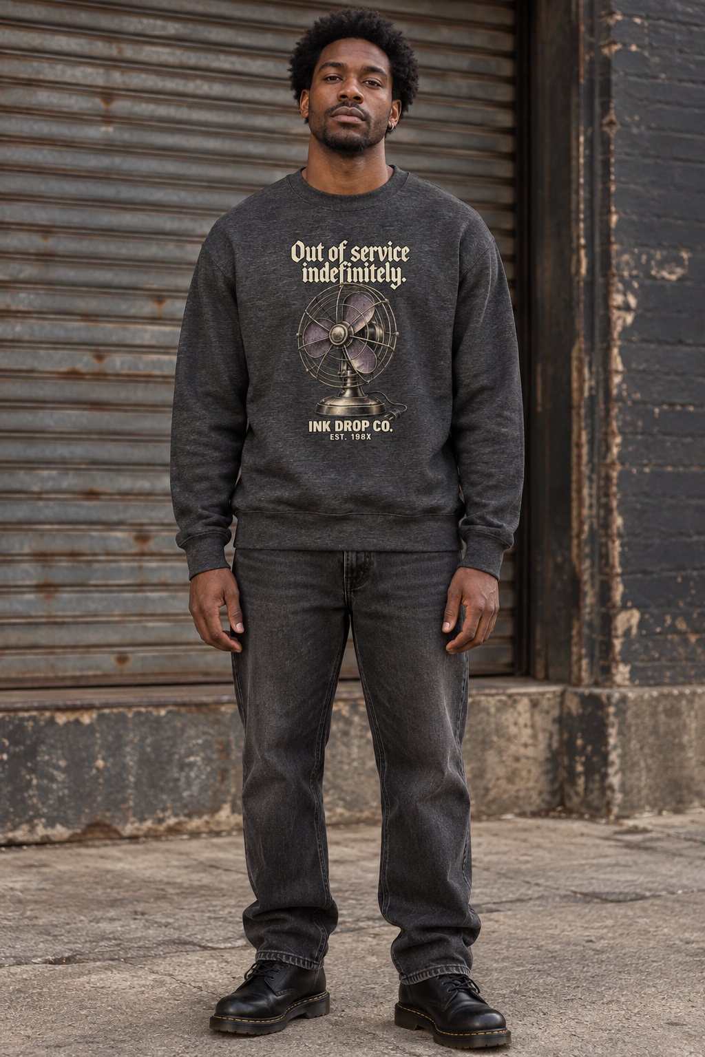 Unisex charcoal heather crewneck sweatshirt with front graphic print and ribbed cuffs