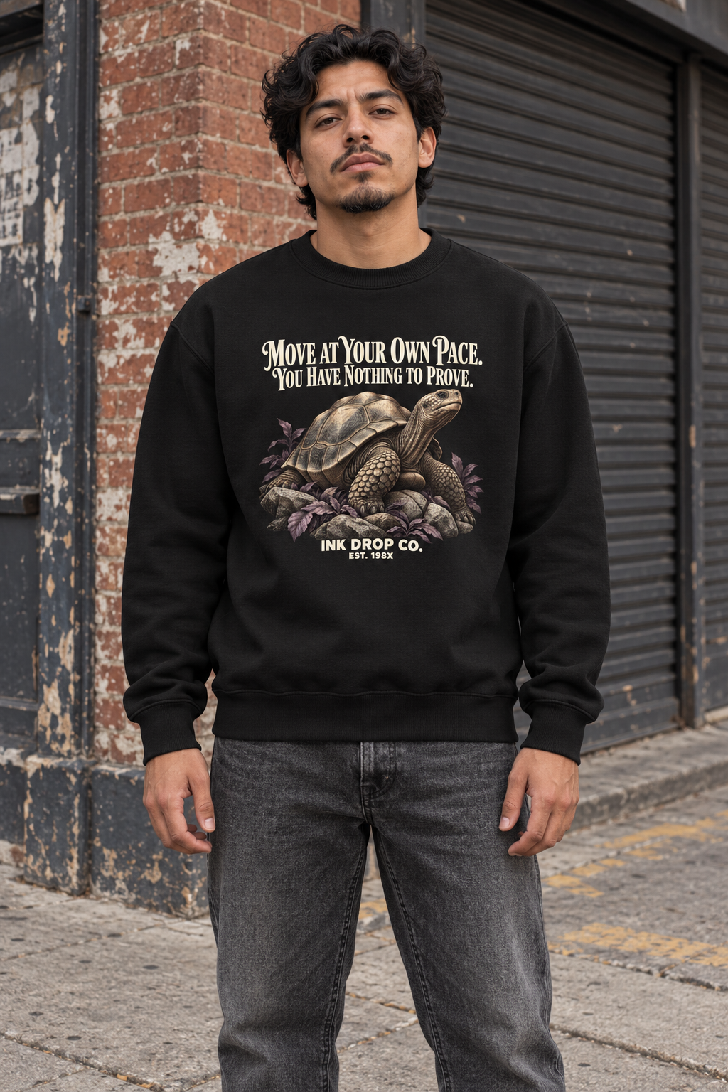 Unisex crewneck sweatshirt in black with front dragon graphic and crew neckline