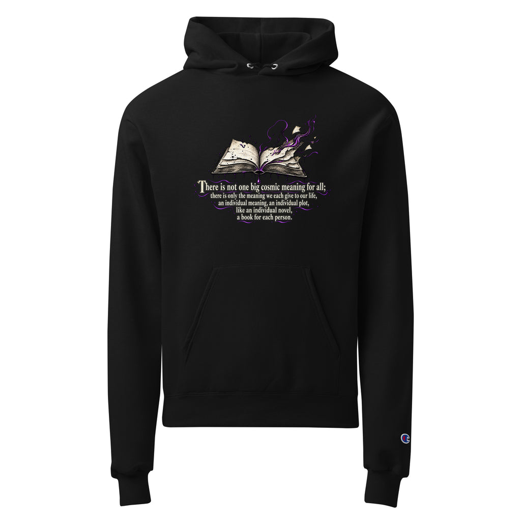 Black unisex pullover hoodie with hood, kangaroo pocket, and front multicolor graphic