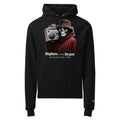 Unisex black pullover hoodie with front skull camcorder graphic and hood