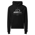 Black unisex pullover hoodie with chest graphic text and kangaroo pocket