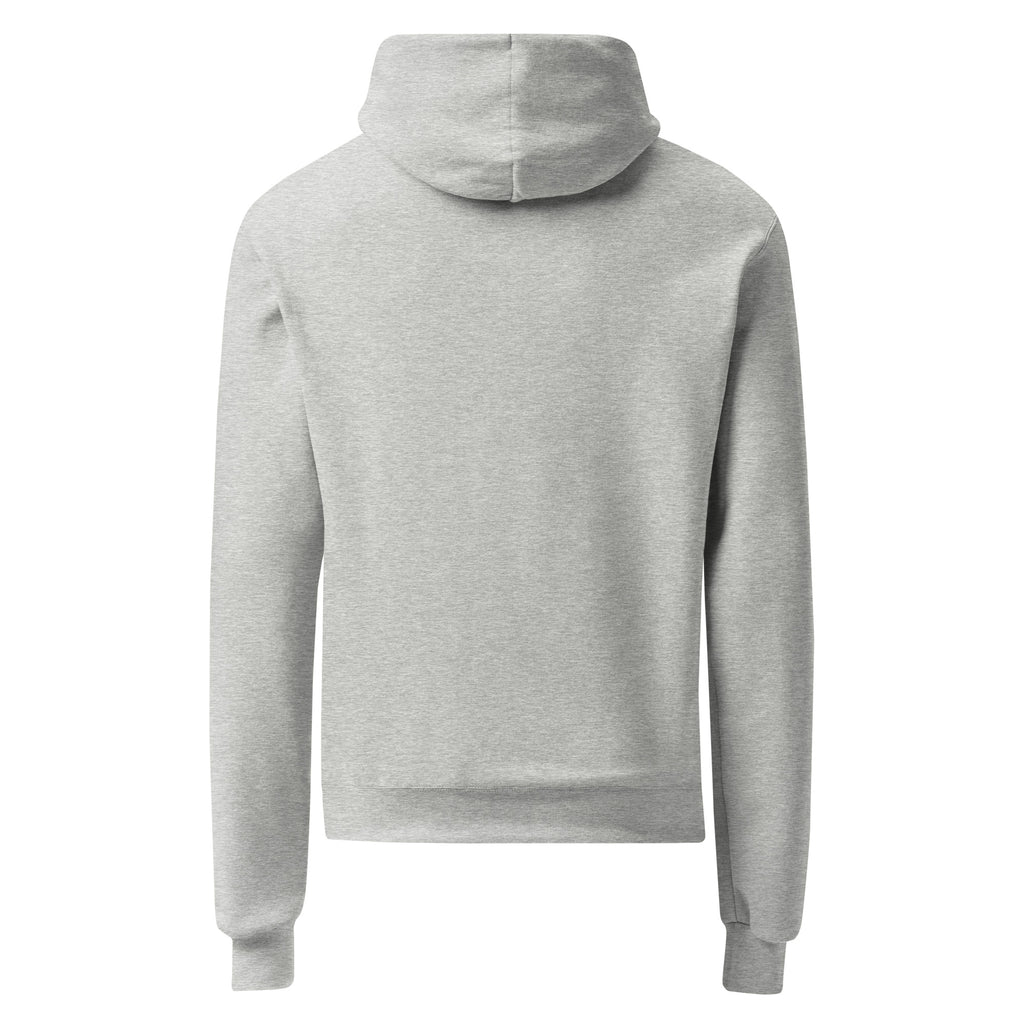 Light steel unisex champion hoodie, plain back view with drawstring hood