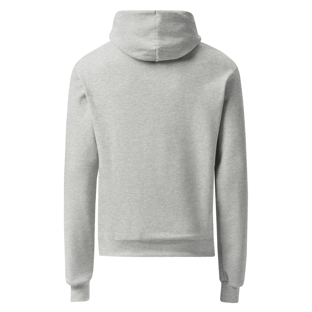 Light steel unisex hoodie, plain back view with hood and drawstring.