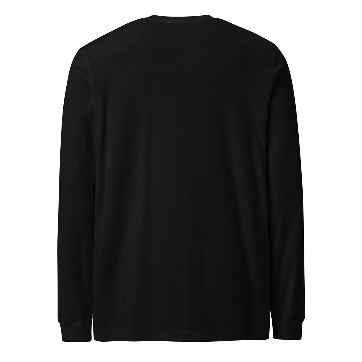 Black long-sleeve tee, plain back with crew neck and relaxed fit