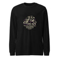 Unisex long-sleeve graphic tee in black, crew neck, front robot graphic logo print