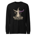 Unisex black long-sleeve graphic tee with angel skull quote design