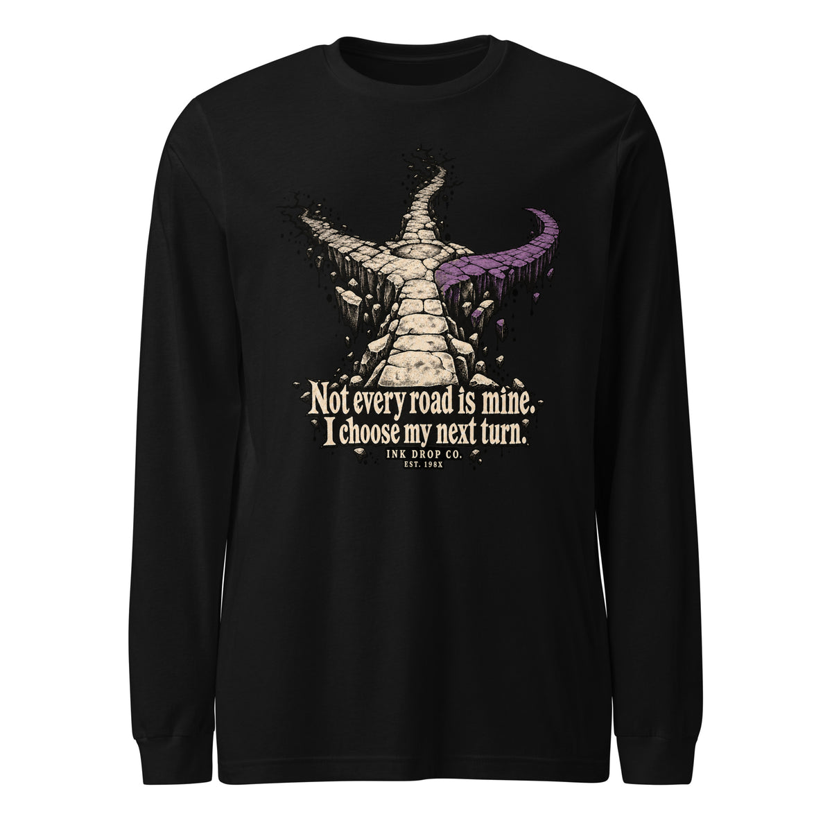 Unisex black long-sleeve graphic tee with angel skull quote design