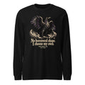 Black unisex long-sleeve tee with front eagle graphic and quote print.