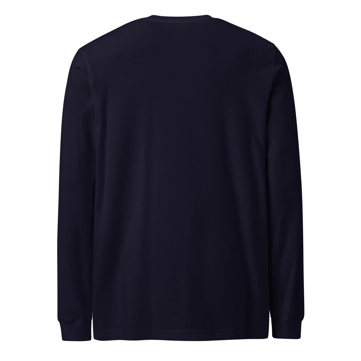 Women’s navy long-sleeve crewneck tee, plain back view