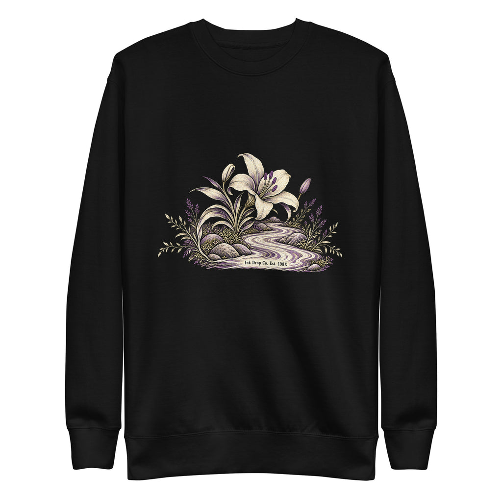 Women's crewneck sweatshirt, black with floral front graphic