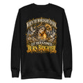 Unisex crewneck sweatshirt in black with gold graphic design on the front