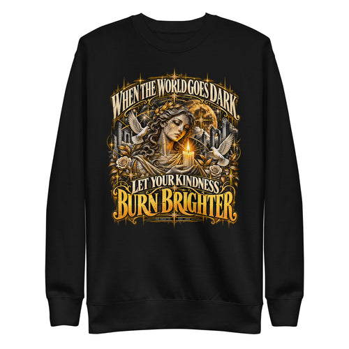 Unisex crewneck sweatshirt in black with gold graphic design on the front