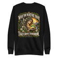 Black unisex crewneck sweatshirt with front nature graphic print, long sleeves