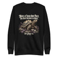 Unisex crewneck sweatshirt in black, front graphic print.