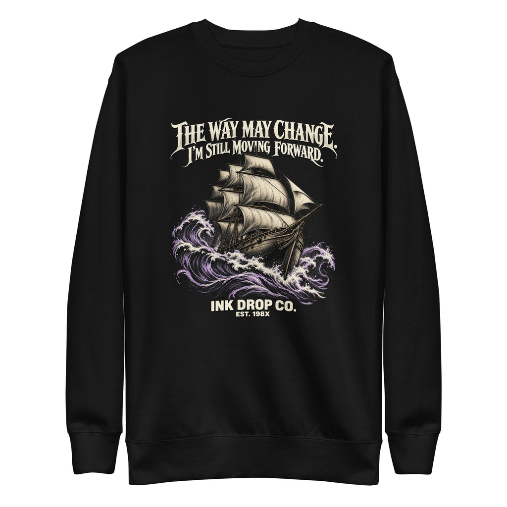 Unisex crewneck sweatshirt, black, front graphic print with long sleeves and rib cuffs.