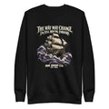 Unisex crewneck sweatshirt, black, front graphic print with long sleeves and rib cuffs.
