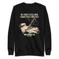 Unisex crewneck sweatshirt, black with front ink-drop graphic and slogan