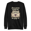 Black unisex crewneck sweatshirt with front graphic print and long sleeves