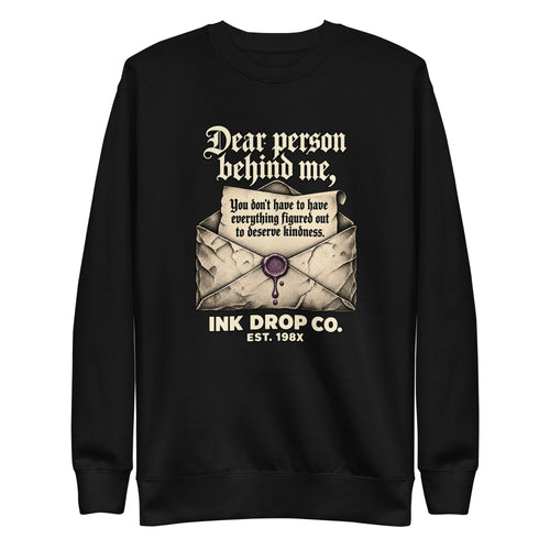 Black unisex crewneck sweatshirt with front graphic print and long sleeves