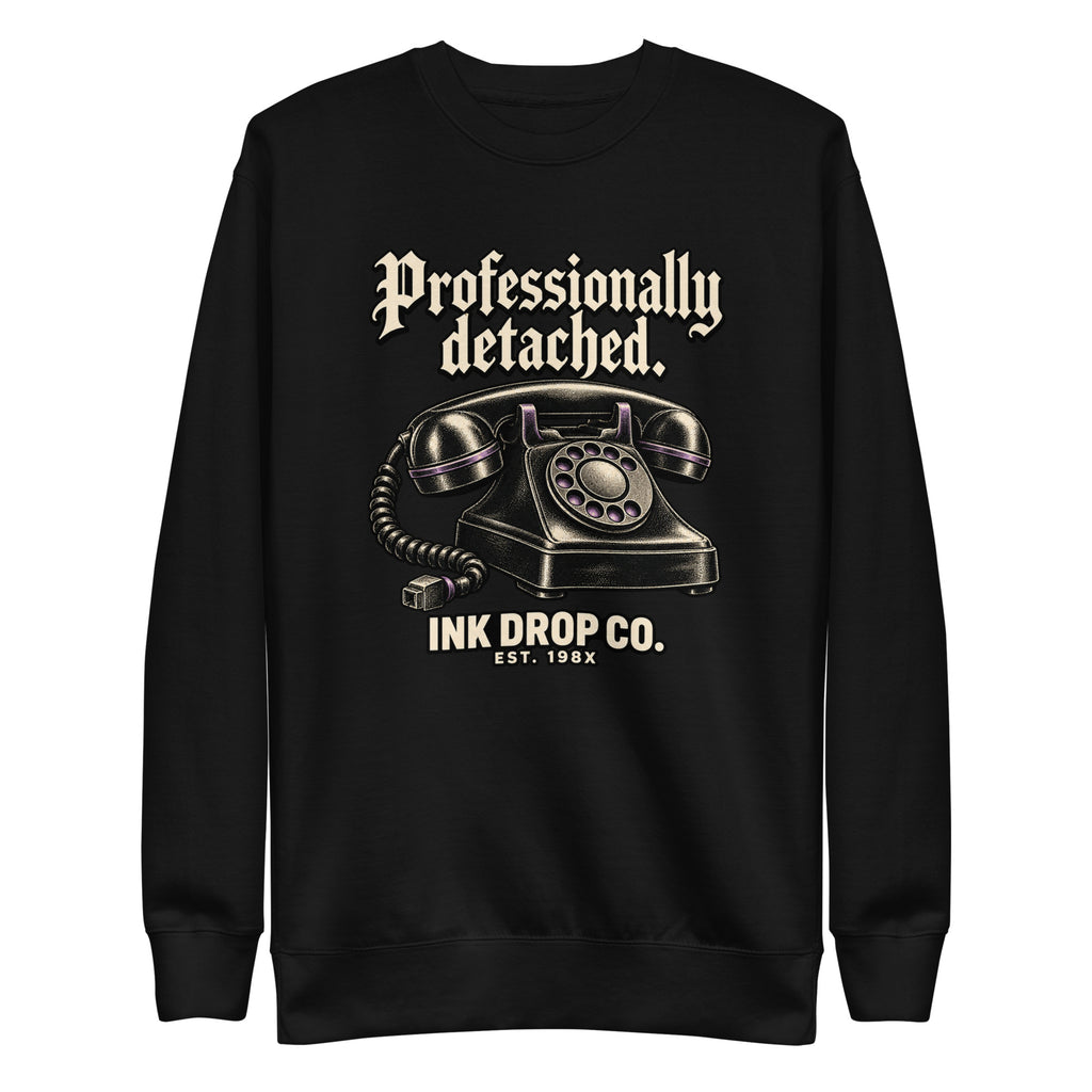 Black unisex crewneck sweatshirt with front graphic print and long sleeves
