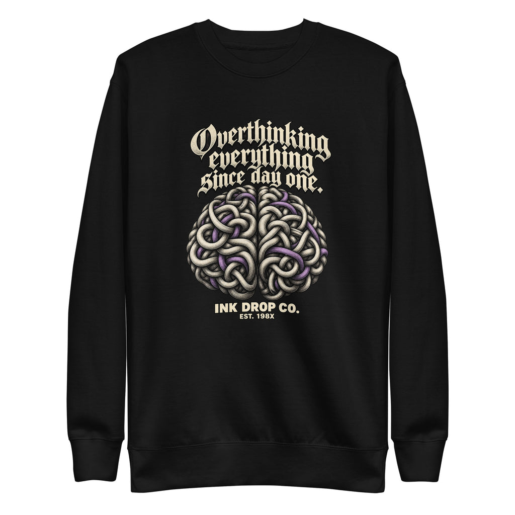 Black unisex crewneck sweatshirt with front graphic logo print on chest