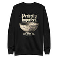 Black crewneck sweatshirt with bowl graphic and 'Perfectly imperfect' print, long sleeves.