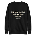 Black unisex crewneck sweatshirt with front graphic text print