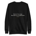 Unisex crewneck sweatshirt in black with small front text graphic