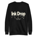 Black unisex crewneck sweatshirt with Ink Drop drip logo and small EST. 198X text