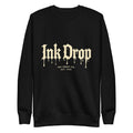 Black unisex crewneck sweatshirt with front gothic drip logo print, long sleeves