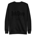 Black crewneck sweatshirt with InkDrop gothic drip logo print on front
