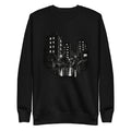 Unisex graphic crewneck sweatshirt in black with city night scene front print