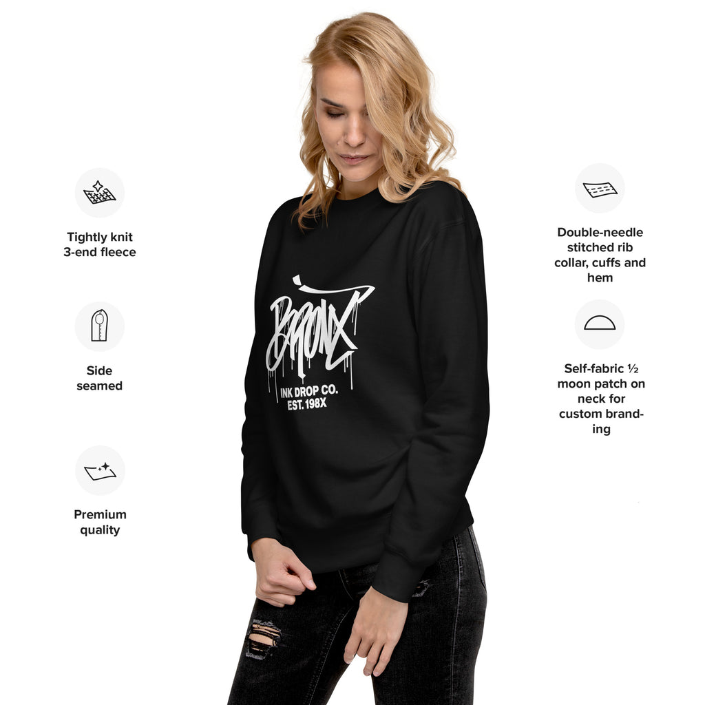 Charcoal heather crewneck sweatshirt with front graffiti-style logo print and side seam