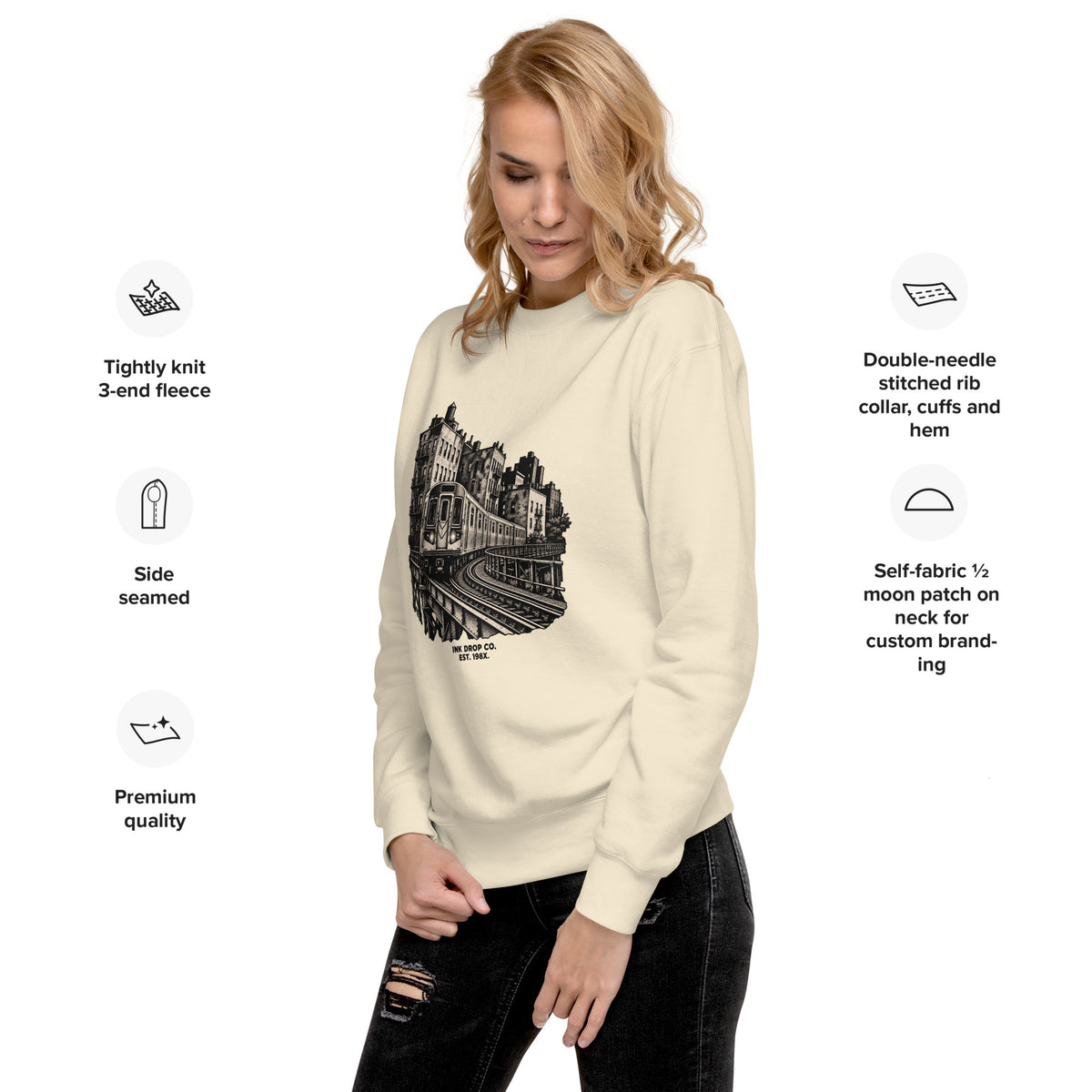Bone unisex graphic crewneck sweatshirt with front city print