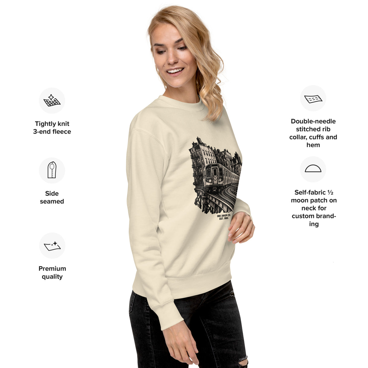 Light bone unisex graphic crewneck sweatshirt with front city print