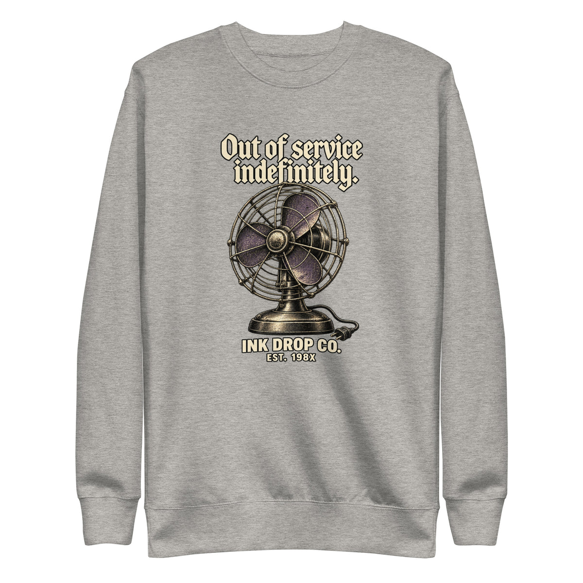 Carbon grey unisex crewneck sweatshirt, front vintage fan graphic