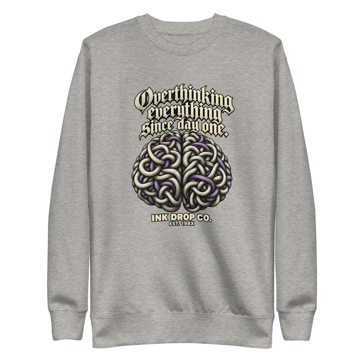 Carbon grey unisex crewneck sweatshirt with front graphic logo print on chest