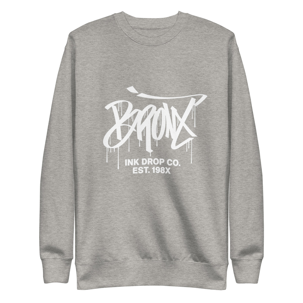 Light grey heather crewneck sweatshirt with front graffiti-style logo graphic print